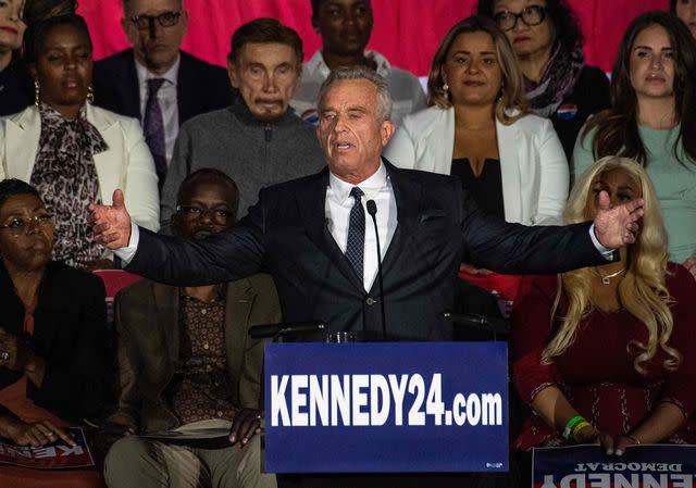 JOSEPH PREZIOSO/AFP via Getty Robert F Kennedy Jr. speaks during a campaign event to launch his 2024 presidential bid in Boston on April 19, 2023