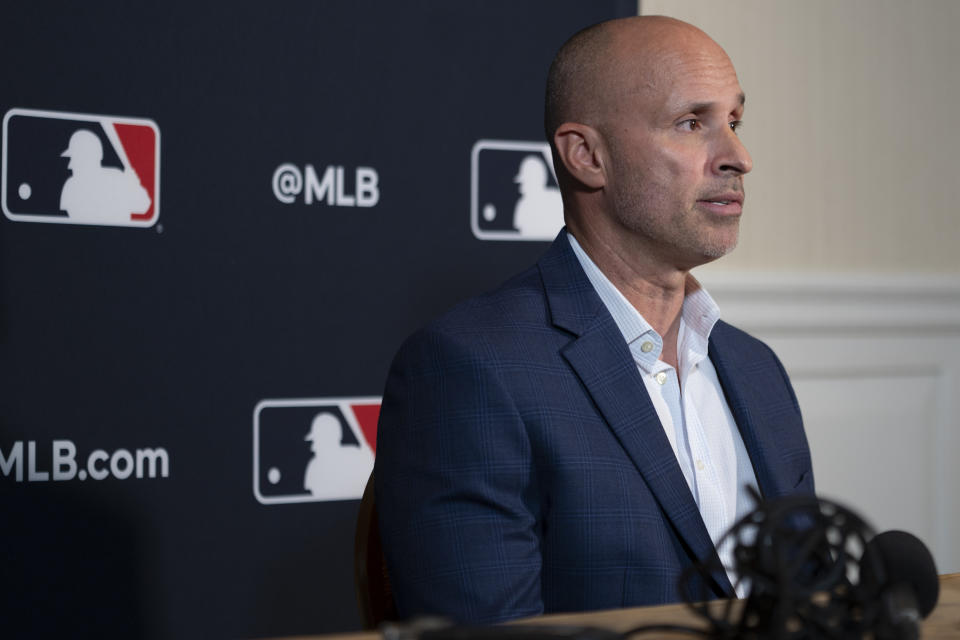 Houston Astros manager Joe Espada responds to questions during the Major League Baseball winter meetings Monday, Dec. 4, 2023, in Nashville, Tenn. (AP Photo/George Walker IV)