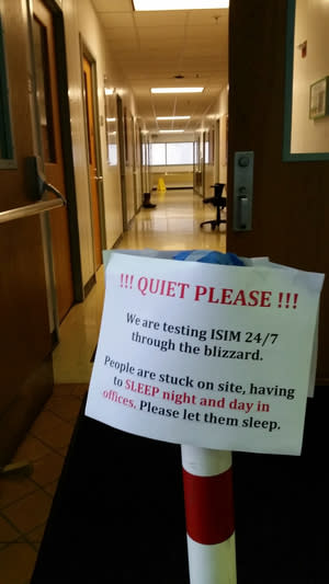 A sign at NASA's Goddard Space Flight Center in Greenbelt, Maryland, where scientists tested the agency's James Webb Space Telescope through the blizzard of January 2016.