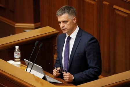 Ukrainian former ambassador Prystaiko attends a session of parliament in Kiev