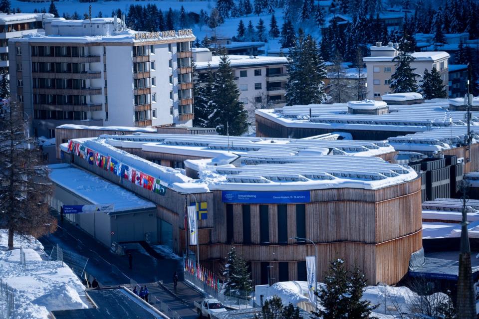 The Congress Center where the World Economic Forum takes place is covered with snow in Davos, Switzerland, on Sunday (Copyright 2024 The Associated Press. All rights reserved)