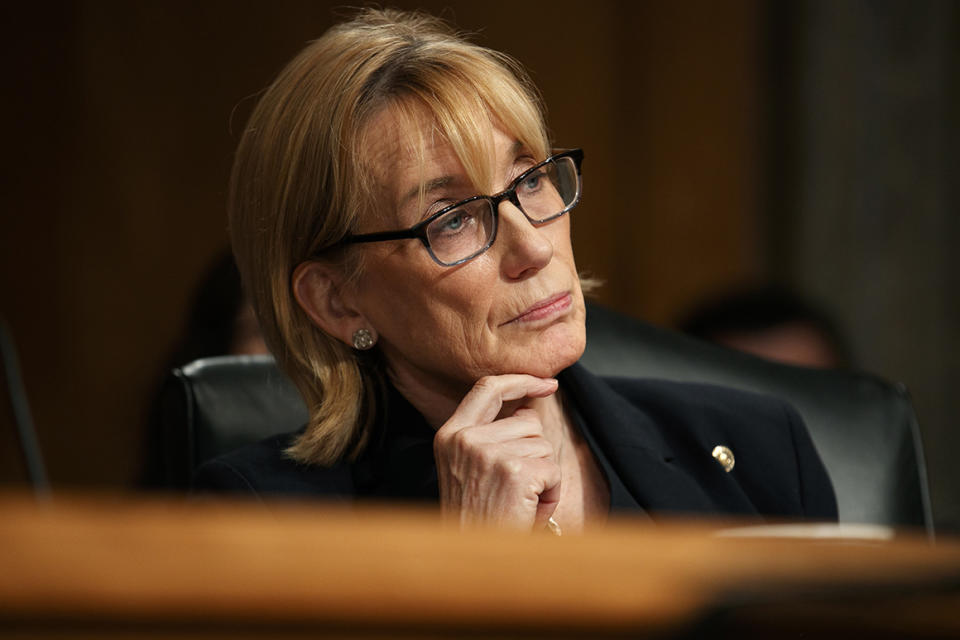 Sen. Maggie Hassan (D-N.H.) listens to testimony on Capitol Hill in Washington. 