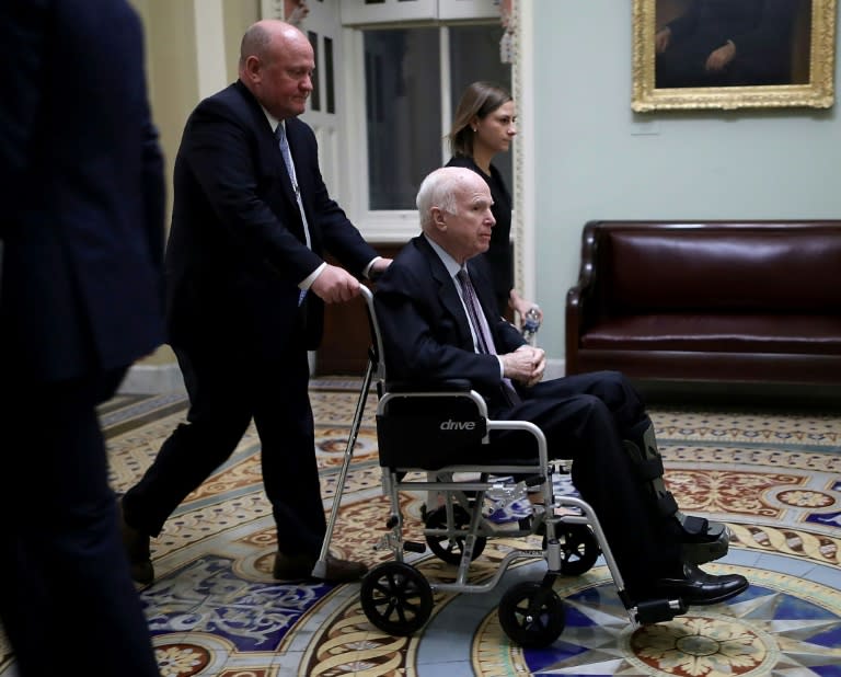 McCain -- shown here in November 2017 moving through the US Capitol in a wheelchair -- has not been on the Senate floor in months