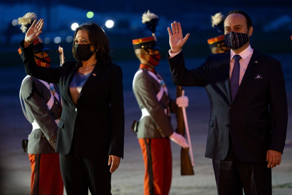 Vice President Kamala Harris and Guatemalan Foreign Minister Pedro Brolo in Guatemala City on June 6, 2021.