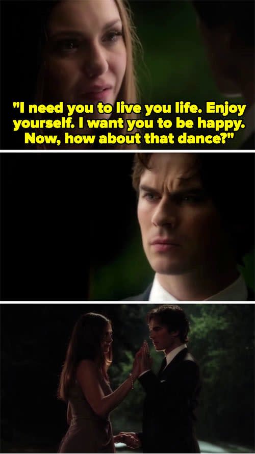 Elena and Damon saying goodbye and having their last dance on "The Vampire Diaries"