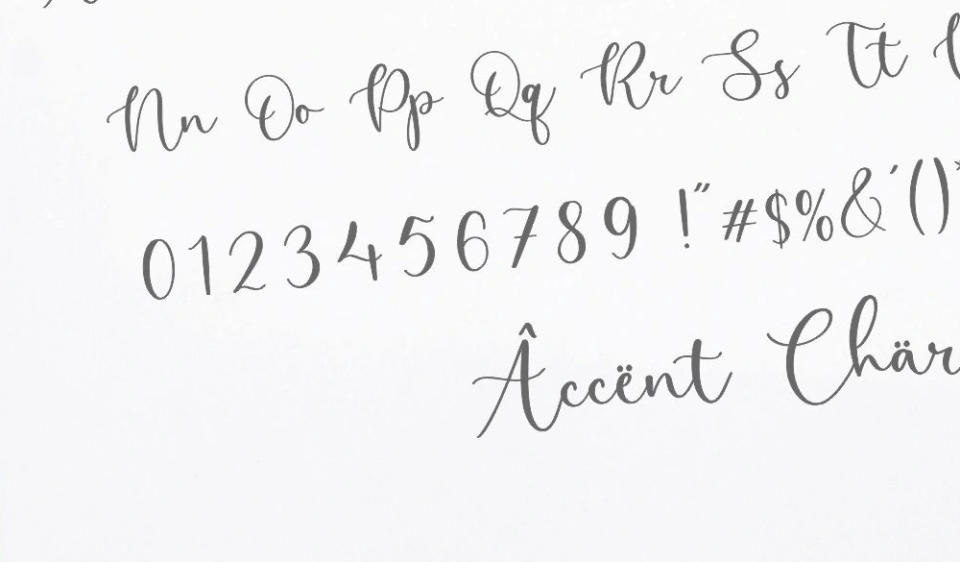 Example of the script font Perfect Garden and its numbers