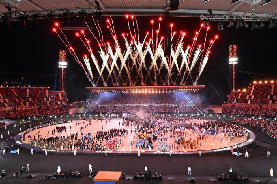 The giant 10-metre bull was one of the most eye catching parts of a sensational opening ceremony at the Commonwealth Games in Birmingham.