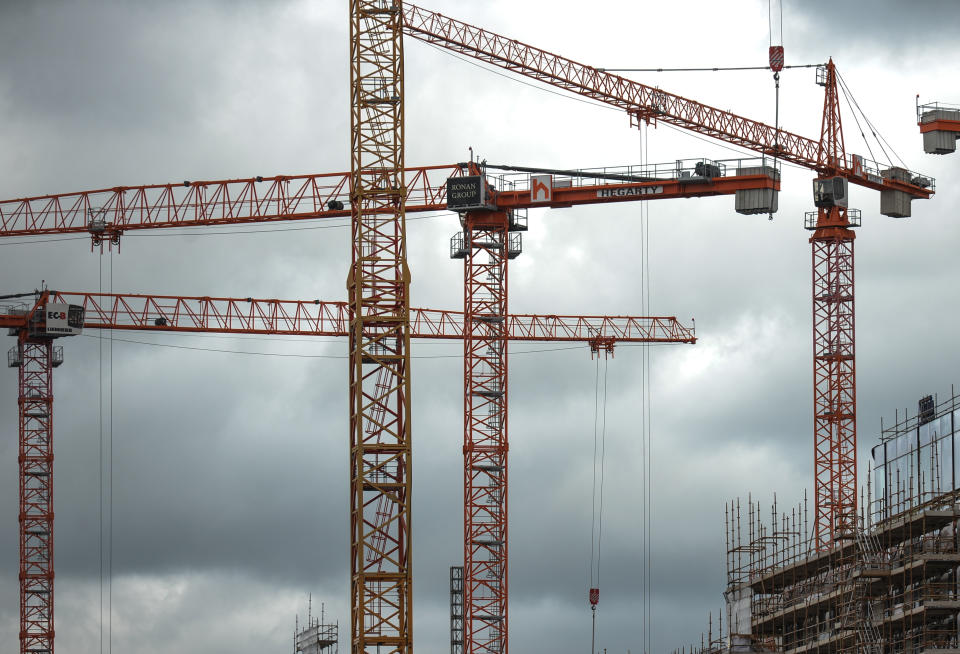 A view of a construction cranes over the construction site of the Salesforce Tower Dublin in Dublin's Docklands. .
On Thursday, 10 June 2021, in Dublin, Ireland. (Photo by Artur Widak/NurPhoto via Getty Images)