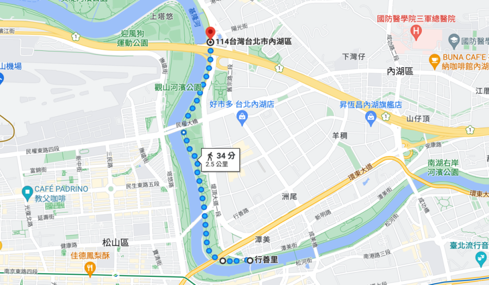 彩虹公園5K 路線。（圖/google map）
