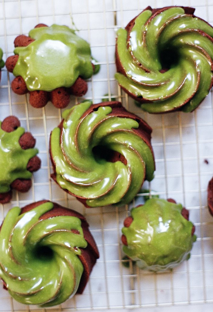 Chocolate Pound Cake with Matcha White Chocolate Ganache