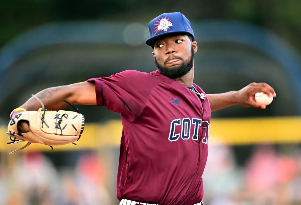 West starter Cam Hill of Cotuit and Georgia Tech delivers in the Cape League All Star game.