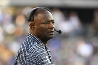 FILE - Syracuse head coach Dino Babers watches the action during the second half of an NCAA college football game against Pittsburgh, Saturday, Nov. 5, 2022, in Pittsburgh. Syracuse is carrying plenty of momentum into the 2023 season. Some of it, unfortunately, is heading in the wrong direction for head coach Dino Babers. (AP Photo/Barry Reeger, File)