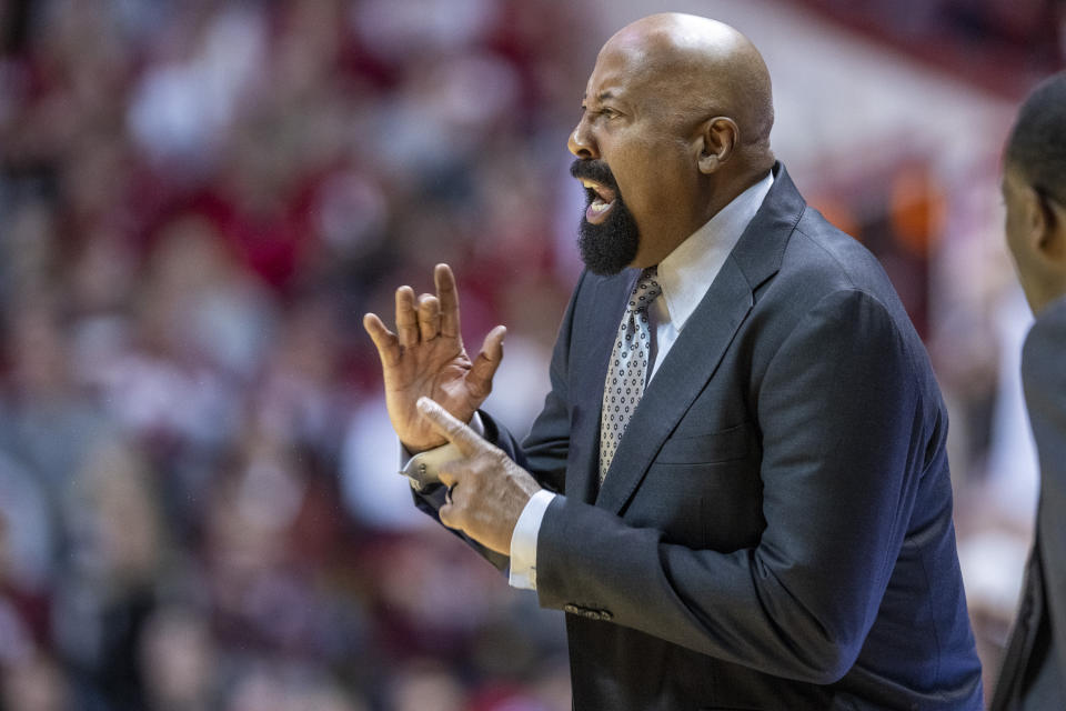 Indiana head coach Mike Woodson reacts to action on the court during the first half an NCAA college basketball game against Northwestern, Sunday, Jan. 8, 2023, in Bloomington, Ind. (AP Photo/Doug McSchooler)
