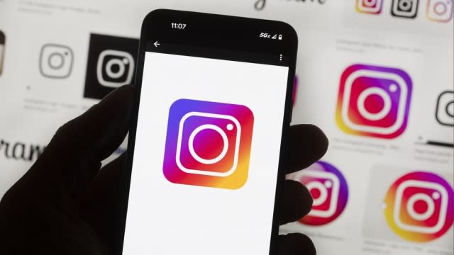 The Instagram logo is seen on a cell phone.