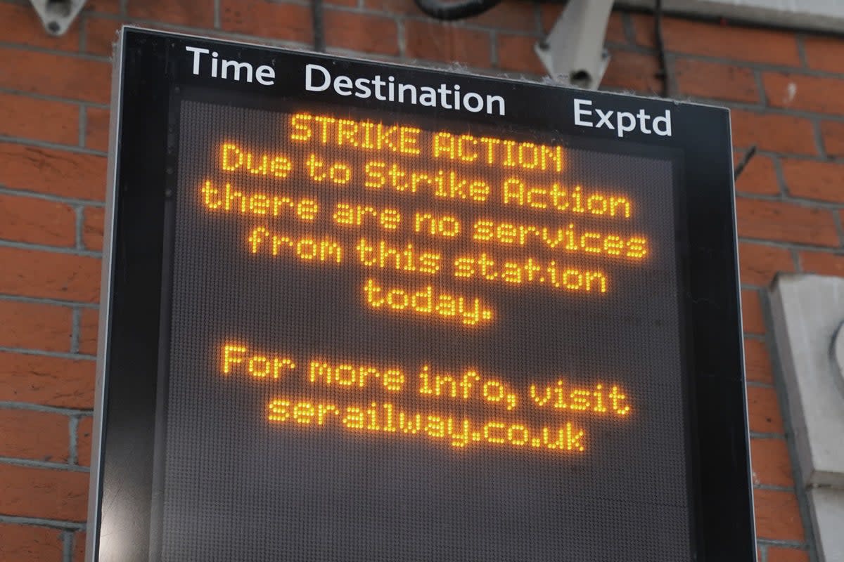 A departures board at Waterloo train station during a strike in January. (PA Wire)
