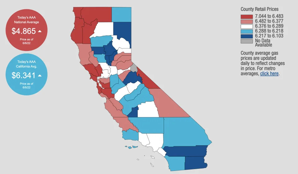 Gas prices in California. (AAA)