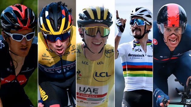 Les favoris sont nombreux pour succéder au Slovène Tadej Pogačar et remporter le Tour de France 2021 (de gauche à droite: Geraint Thomas, Primoz Roglic, Tadej Pogacar, Julian Alaphilippe et Richie Porte). (Photo: Photos AFP)