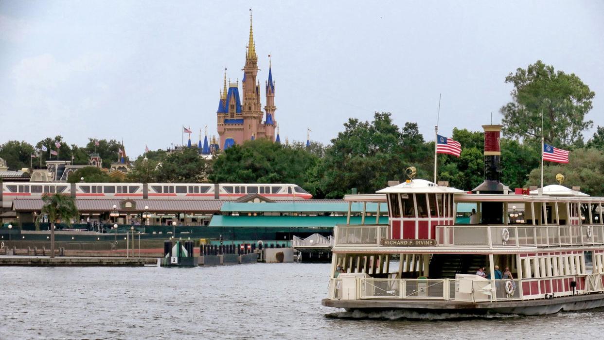 <div>Ferry boats and monorails operate during the official re-opening day of the Magic Kingdom at Walt Disney World on July 11, 2020. (Joe Burbank/Orlando Sentinel/Tribune News Service via Getty Images)</div>