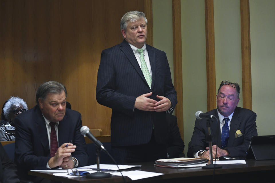 Deputy City Attorney John Bohannon speaks during a hearing in Bridgeport Superior Court in Bridgeport, Conn., Monday, Sept. 25, 2023. (Ned Gerard/Hearst Connecticut Media via AP, Pool)