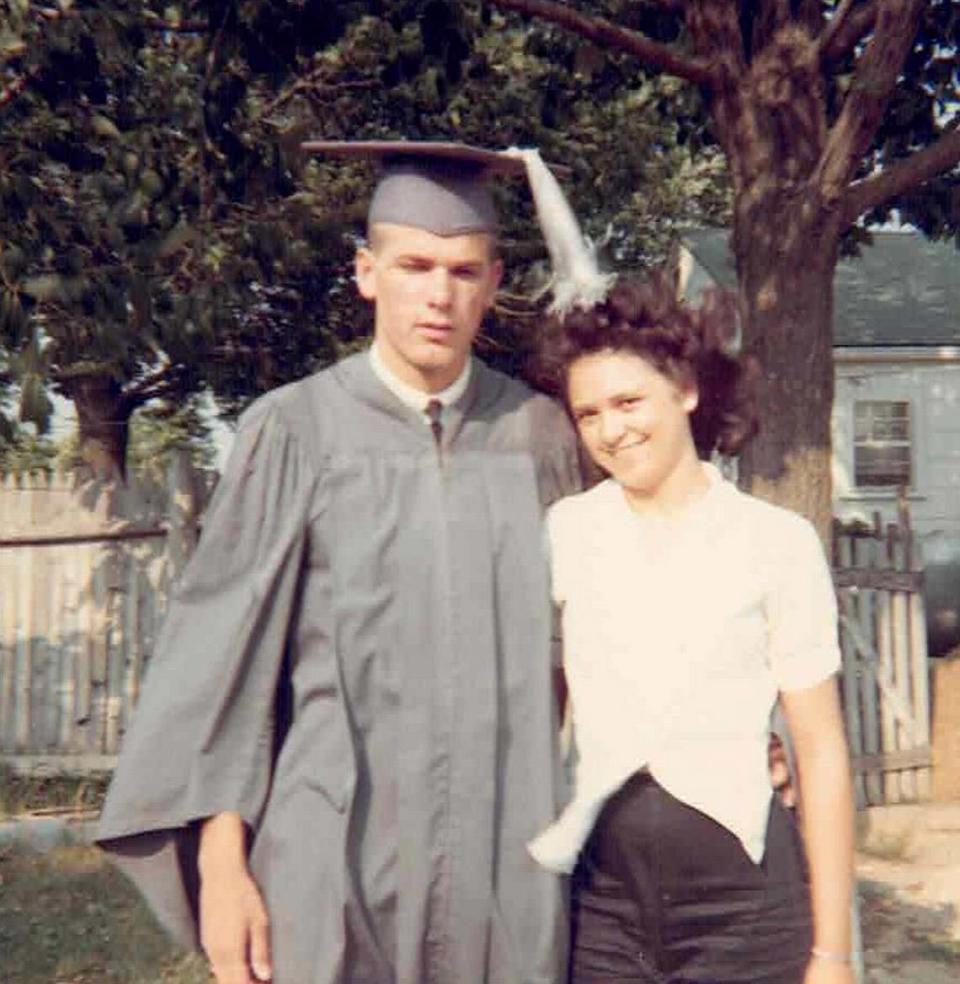Dan Smith and Marion Stanford are shown in 1964 for his high-school graduation. Dan Smith was killed during the Vietnam War. ‘At first he was a big brother then a dear friend. I miss him still,’ she said..