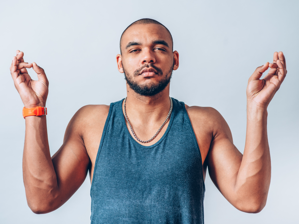 man breathing yoga