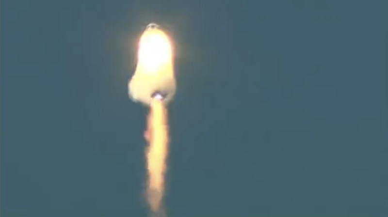 During the September 12 flight, New Shepard appeared to be completely enveloped in flame, prior to the capsule ejecting from the launch vehicle.