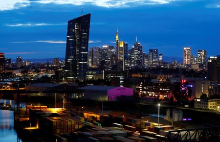 The skyline with its banking district and the European Central Bank (ECB) is photographed in Frankfurt