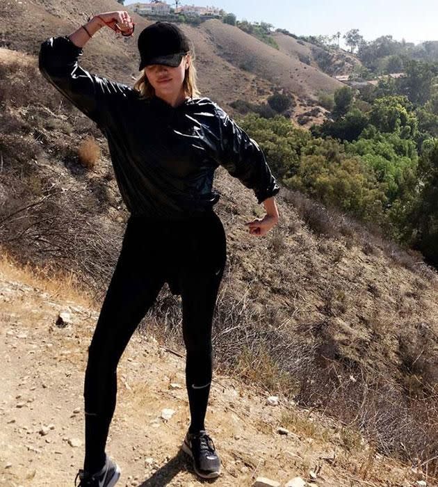 Khloe in a sauna suit. Source: Instagram