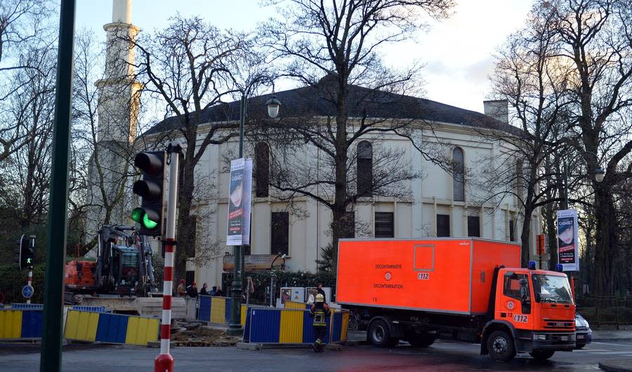 Emergency Responders Investigate White Powder at the Grand Mosque in Brussels 