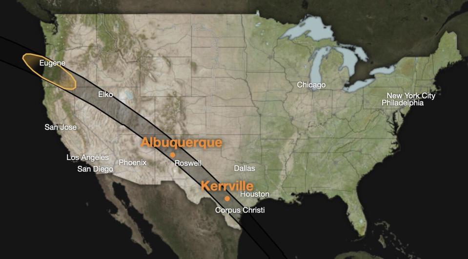 A map of the U.S. showing a narrow darker strip across the southwestern portion of the country.