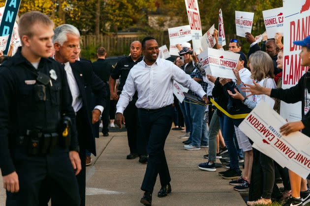 Kentucky Attorney General Daniel Cameron (R) greets supporters ahead of a gubernatorial debate with Democratic Gov. Andy Beshear last week in Lexington.