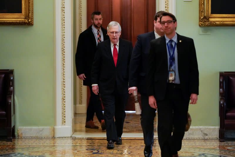 Senate Majority Leader McConnell arrives for the first day of the Trump impeachment trial in Washington