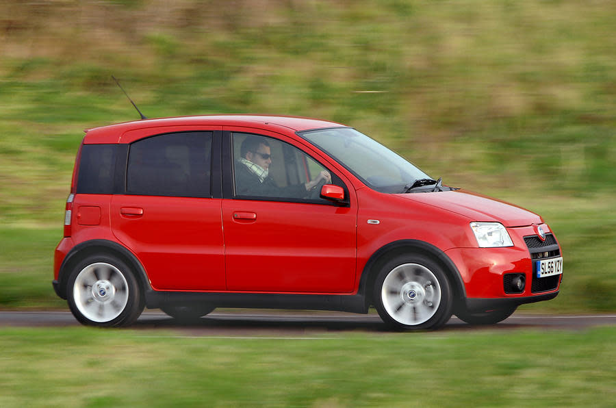 <p>Fiat really got everything right with this junior hot hatch, from its swollen arches, tiny roof spoiler and beefy front grille, to its six-speed gearbox, there aren’t enough cars in the world like the Panda 100hp. Yes, you won’t be winning many traffic light grands prix, with 60mph reached in 9.5sec from a rest, but the Panda’s tiny 980kg mass resulted in an agile package, allowing it to dive through the corners with ease. Its 1.4-litre engine is rather economical too, and boasts an official average of 44mpg. This, combined with cheap group 11 insurance, will quickly have you saving pennies whilst retaining that fun factor. We spotted a decent, 107,000-mile example for just £1995.</p>