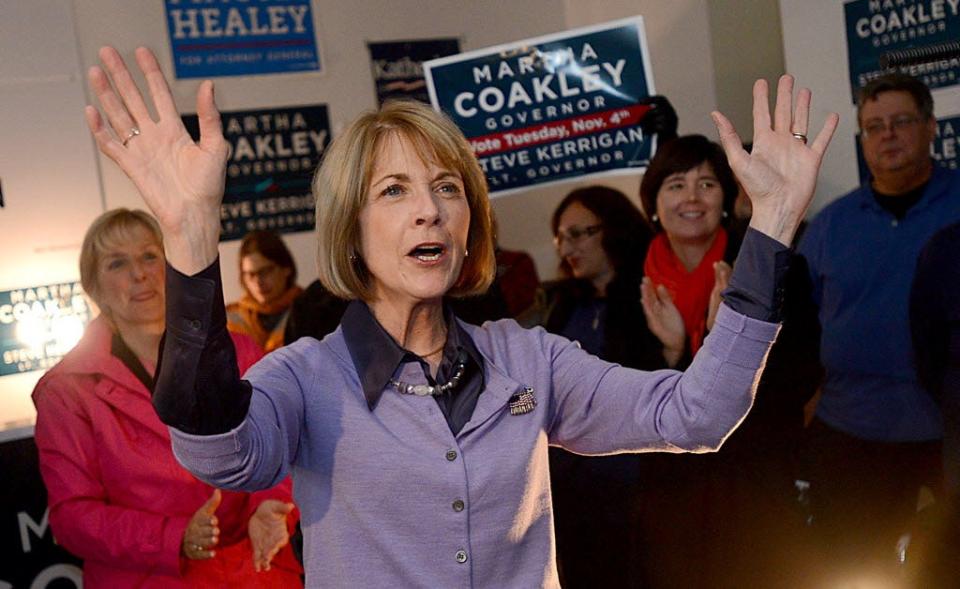 Former Massachusetts Attorney General Martha Coakley and gubernatorial candidate speaks during a 2014 campaign rally in Framingham.