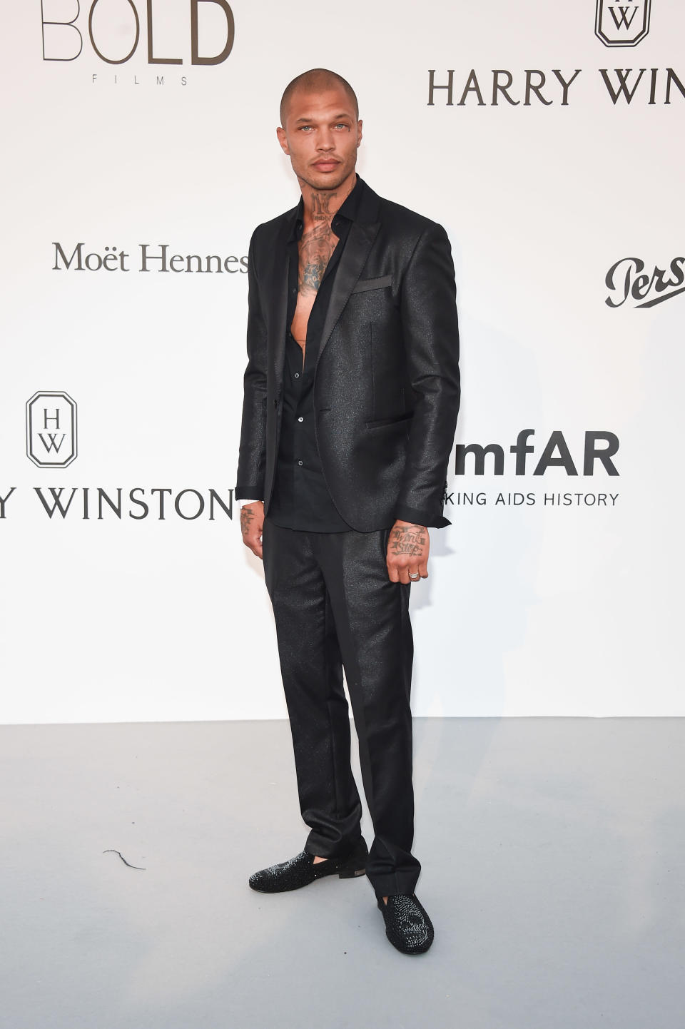 Jeremy Meeks arrives at the amfAR Gala at Cannes.  (Stephane Cardinale - Corbis via Getty Images)