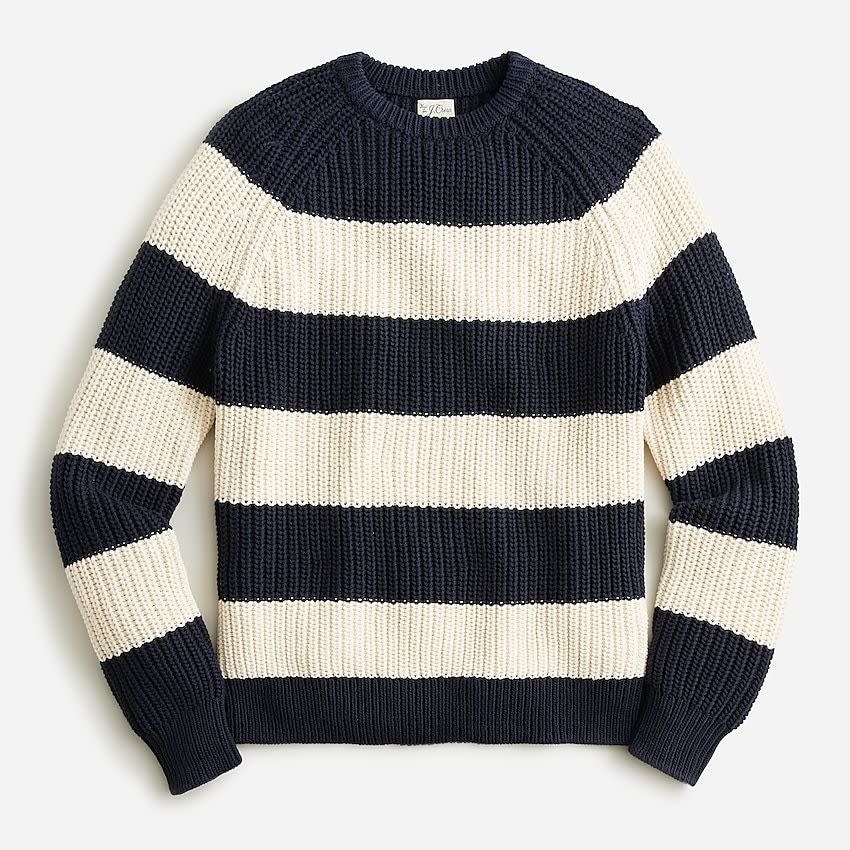 Heritage Cotton Shaker-Stitch Crewneck Sweater in Stripe