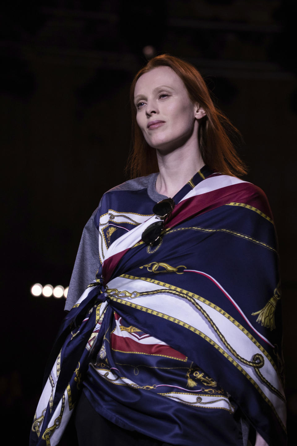 A model wears a creation by designer Tommy Hilfiger at the Autumn/Winter 2020 fashion week runway show in London, Sunday, Feb. 16, 2020.(Photo by Vianney Le Caer/Invision/AP)