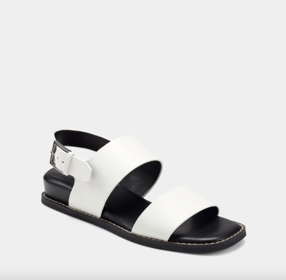 Yumi sandals in white and black leather (Photo via Aerosoles)