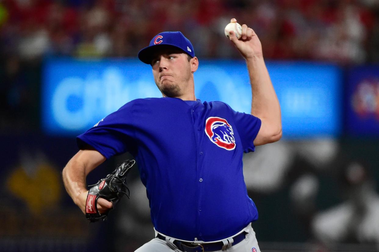 Chicago Cubs relief pitcher Brad Wieck throws against the St. Louis Cardinals on Sept. 27, 2019, in St. Louis.