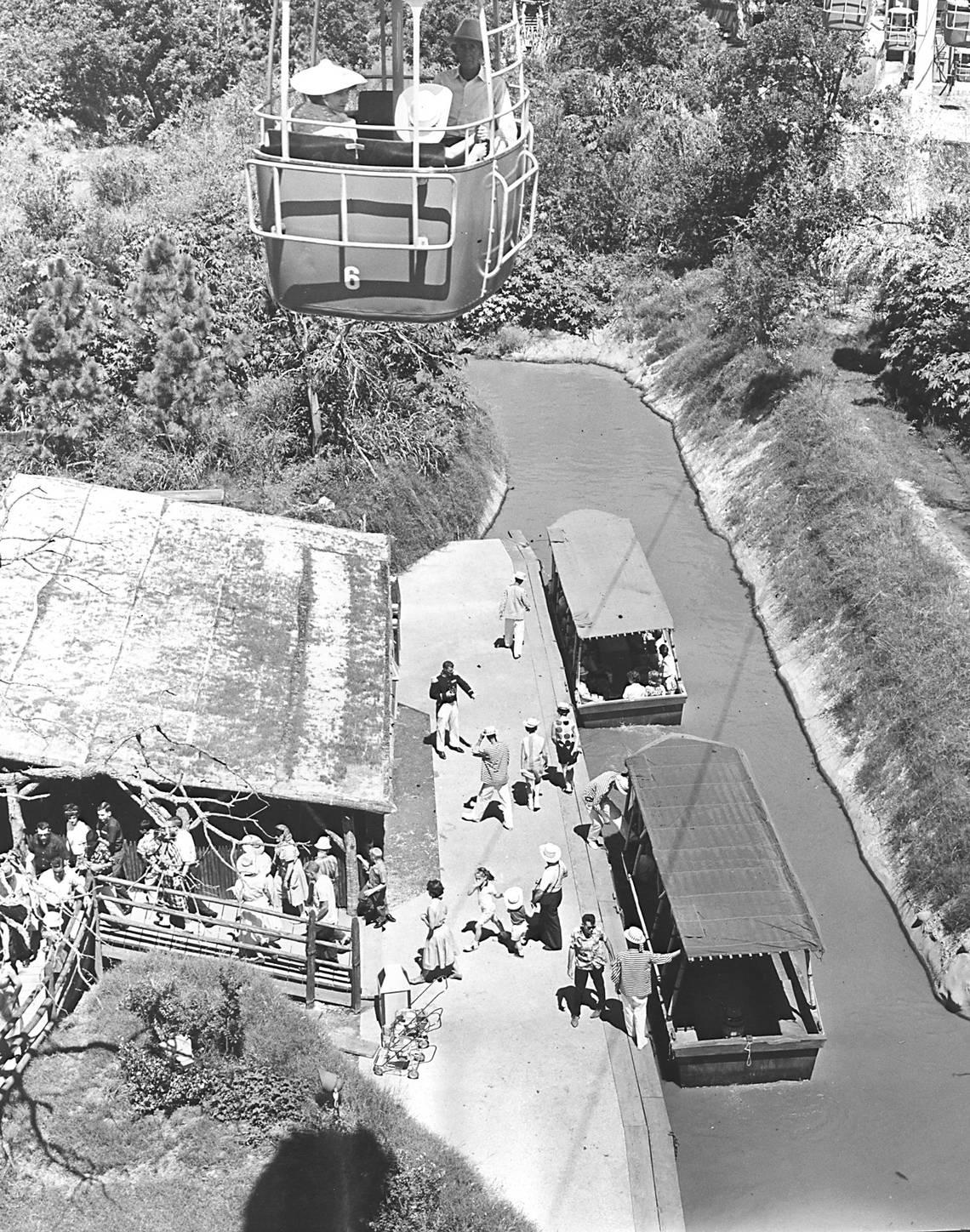 Aug. 5, 1961: Six Flags Over Texas opening day. Boats on the Lavaca River in the French section and the Astrolift that started in the park’s USA section