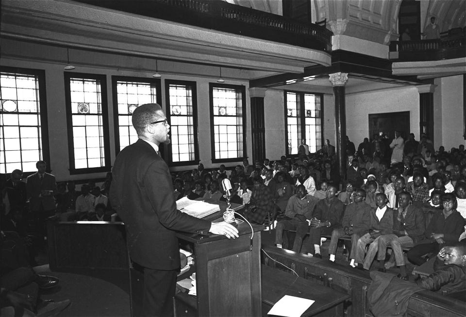 Malcolm X, black nationalist leader, talks at a church in Selma, AL, February 4, 1965, to young blacks taking part in voter registration protests.