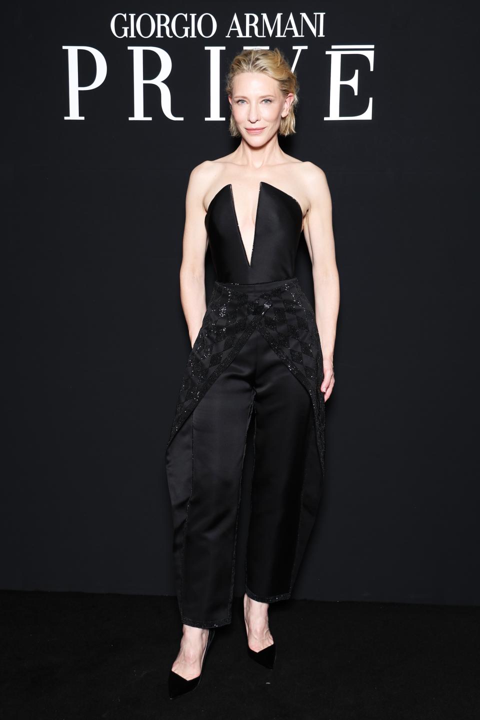 PARIS, FRANCE - JUNE 25: (EDITORIAL USE ONLY - For Non-Editorial use please seek approval from Fashion House) Cate Blanchett attends the Giorgio Armani Prive Haute Couture Fall/Winter 2024-2025 show as part of Paris Fashion Week on June 25, 2024 in Paris, France. (Photo by Pascal Le Segretain/Getty Images)