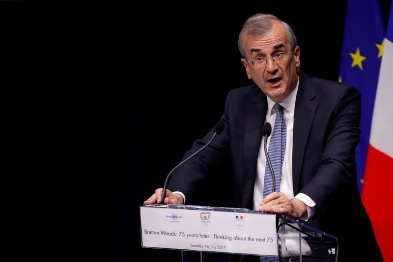 FILE PHOTO: Governor of the Bank of France Francois Villeroy de Galhau delivers a speech to open a conference entitled "Bretton Woods: 75 years later" in Paris