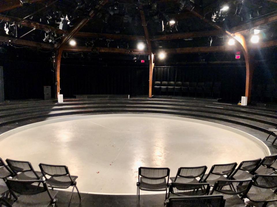 The interior of the Carousel Theatre, shown on July 20, 2022, features a circular stage and surrounding seating.
