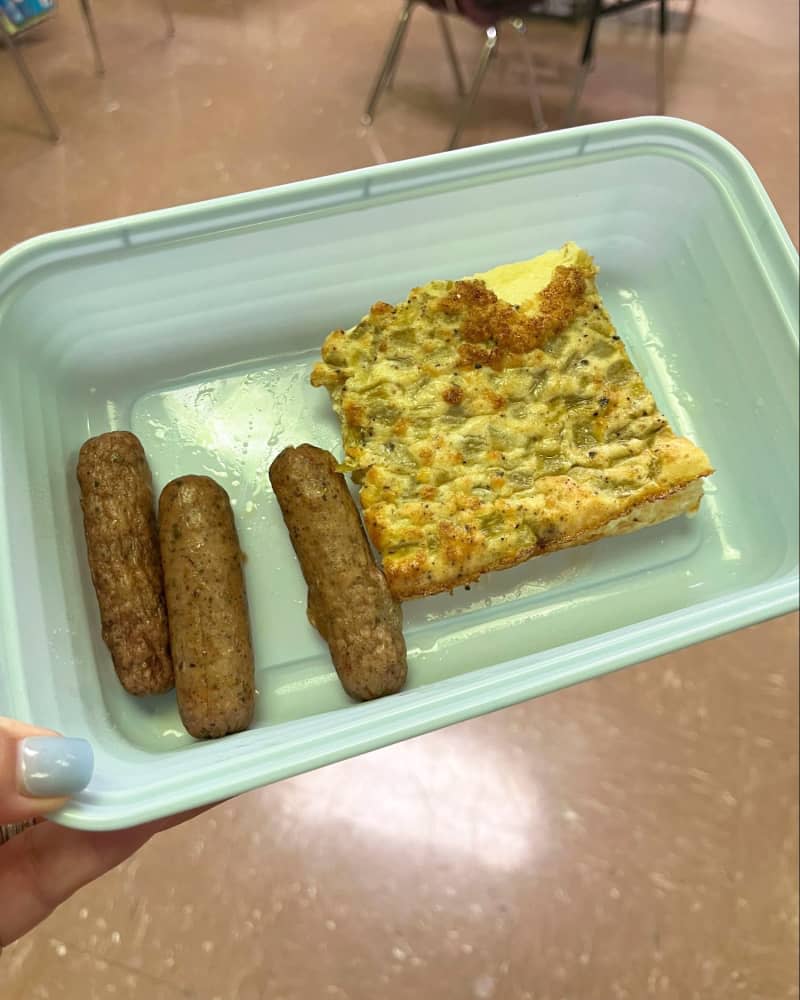 egg casserole and sausage links