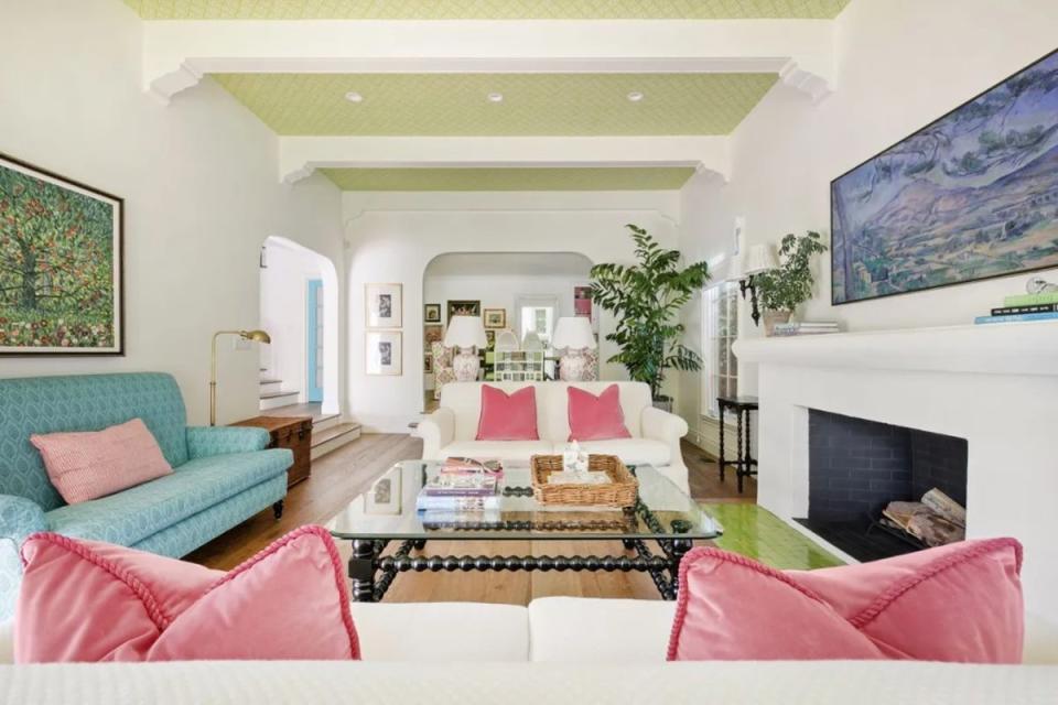 The house's white walls are accented with pops of pink, green and teal blue (Ryan Lahiff/Sotheby's International Realty)