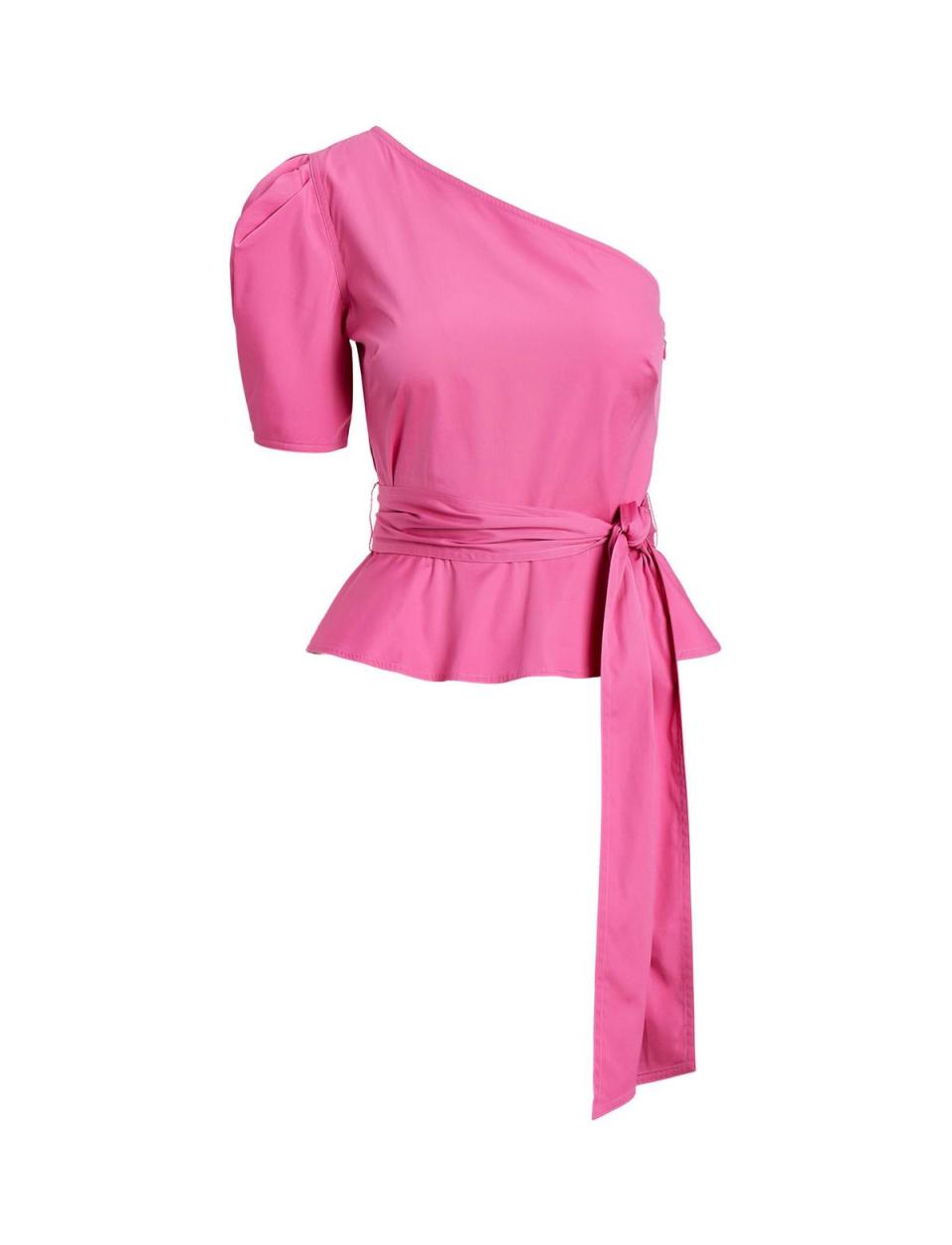 微風信義店獨家販售的粉色單肩上衣，NT$12,880。（Ralph Lauren提供）