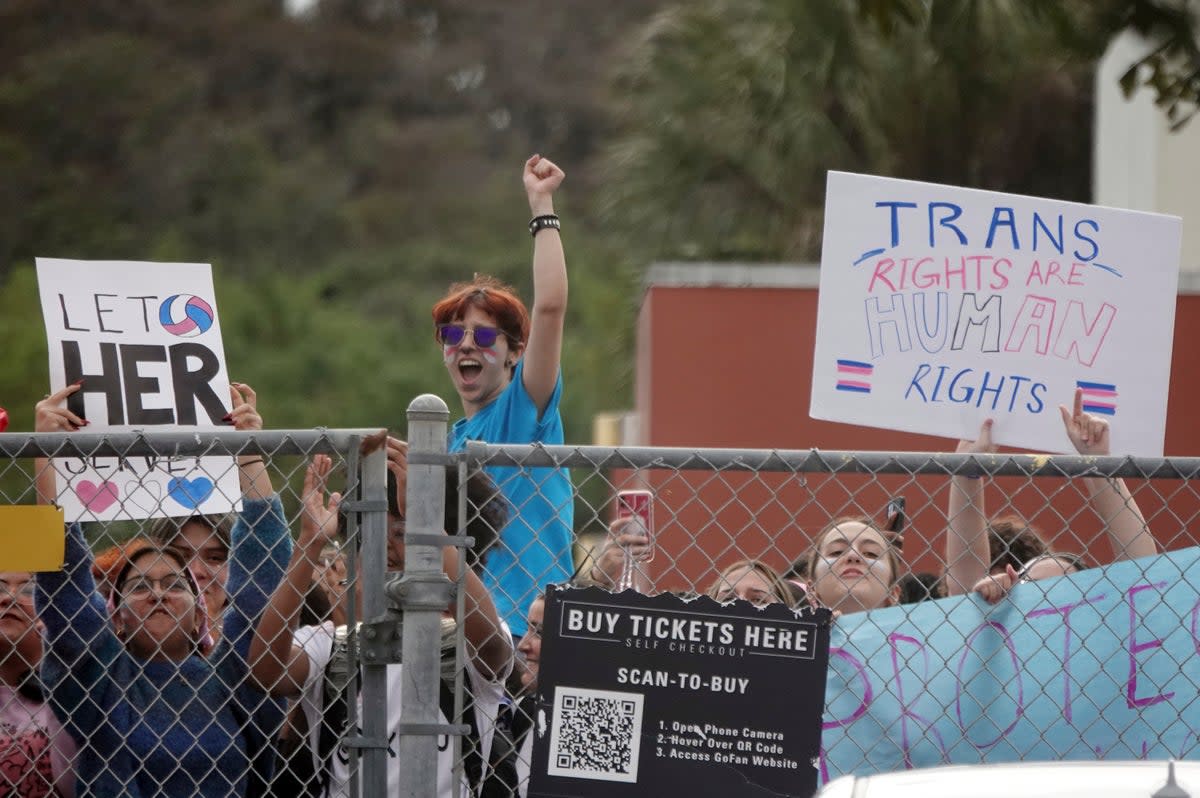 Students from Monarch High School in Coconut Creek, Florida staged a walkout in support of a transgender rights in 2023. (AP)