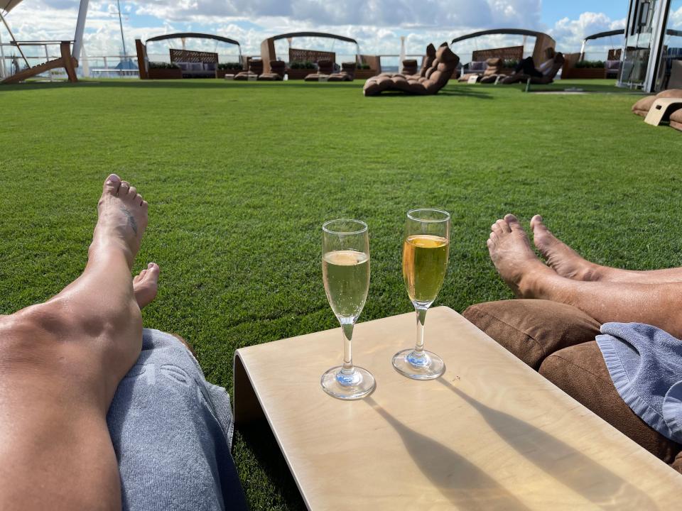 lawn with champagne glasses on cruise ship