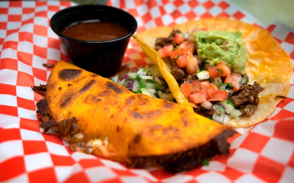 The quesabirria and namesake taco are must-orders at Tony’s Tacos, a vintage Bluebird bus parked at a 76 gas station in Frederickson.